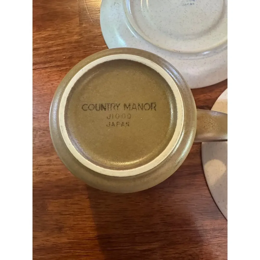 3 Mikasa Country Manor J1000 Stoneware Cups & Saucers